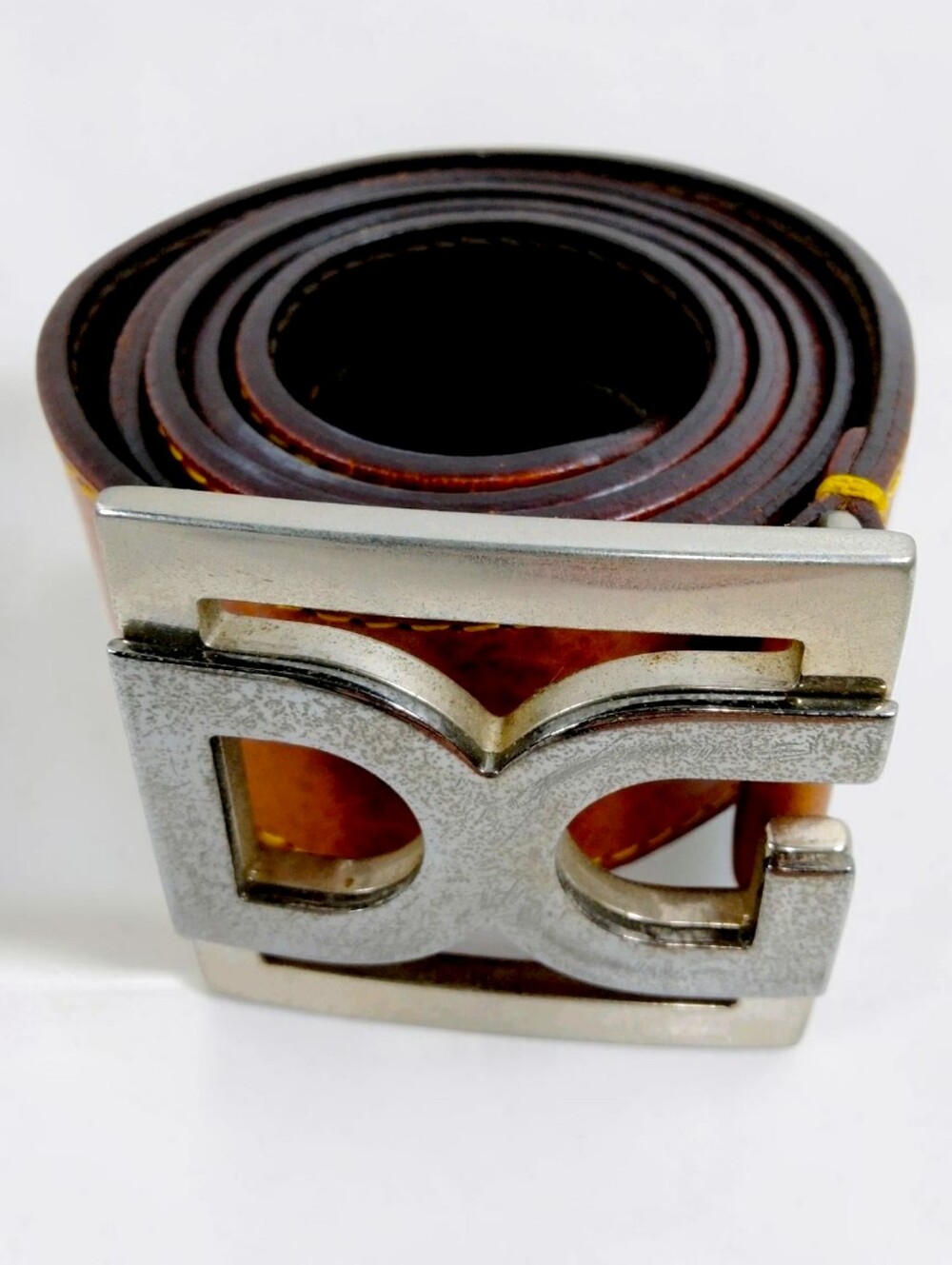 Dolce And Gabbana D&G Brown Leather Belt with Silver Buckle Unisex